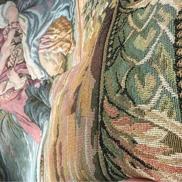 Vintage French Tapestry Wall Hanging - Romantic Pastoral Scene - Picture 5 of 6